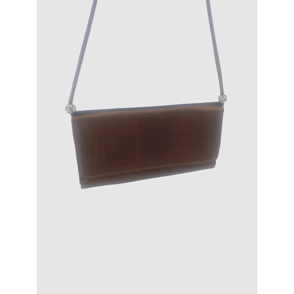 Claire V 100% Silk Evening Clutch Purse Brown Shoulder Bag Handmade